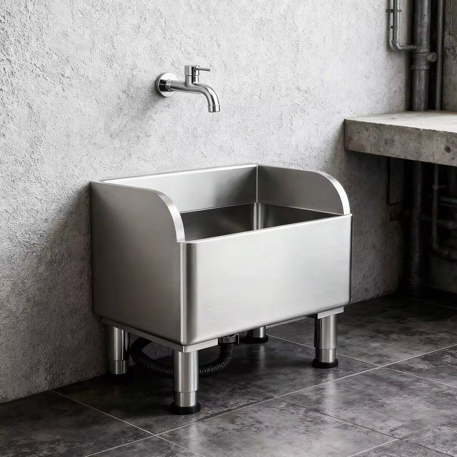 WOBENFOG Commercial Floor Mop Sink, Stainless Steel Mop Service Basin With Drainage, Floor-Mounted Utility Room Slop Sink For Laundry Rooms, Garages, And Cafeterias