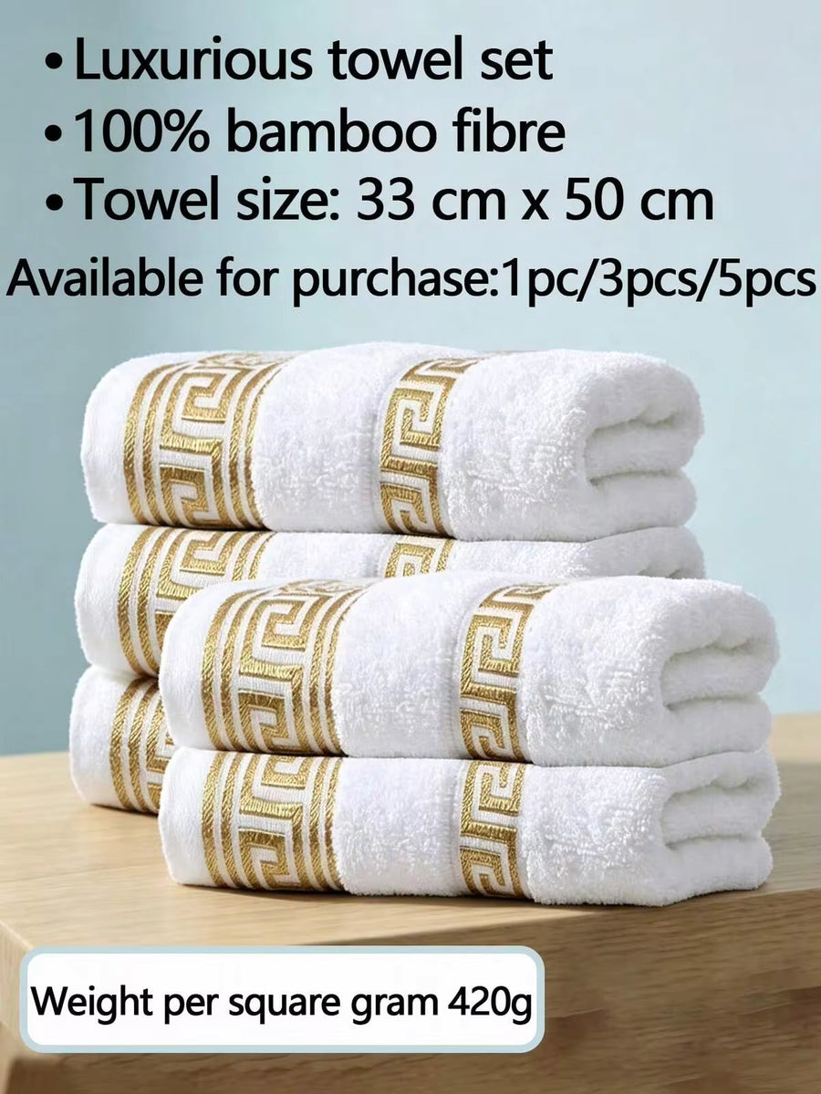 1pc/3pcs/5pcs Luxury Classic Gold Thread Embroidered Pattern 33*50cm Towel, Soft, Absorbent, No Shedding, Lightweight, For Bathing, Face Washing, Couples, Home, Hotel, Gift, Adult, Premium Household, Quick-Drying